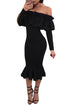 Sexy Black Long Sleeve Ruffle Off Shoulder Dress